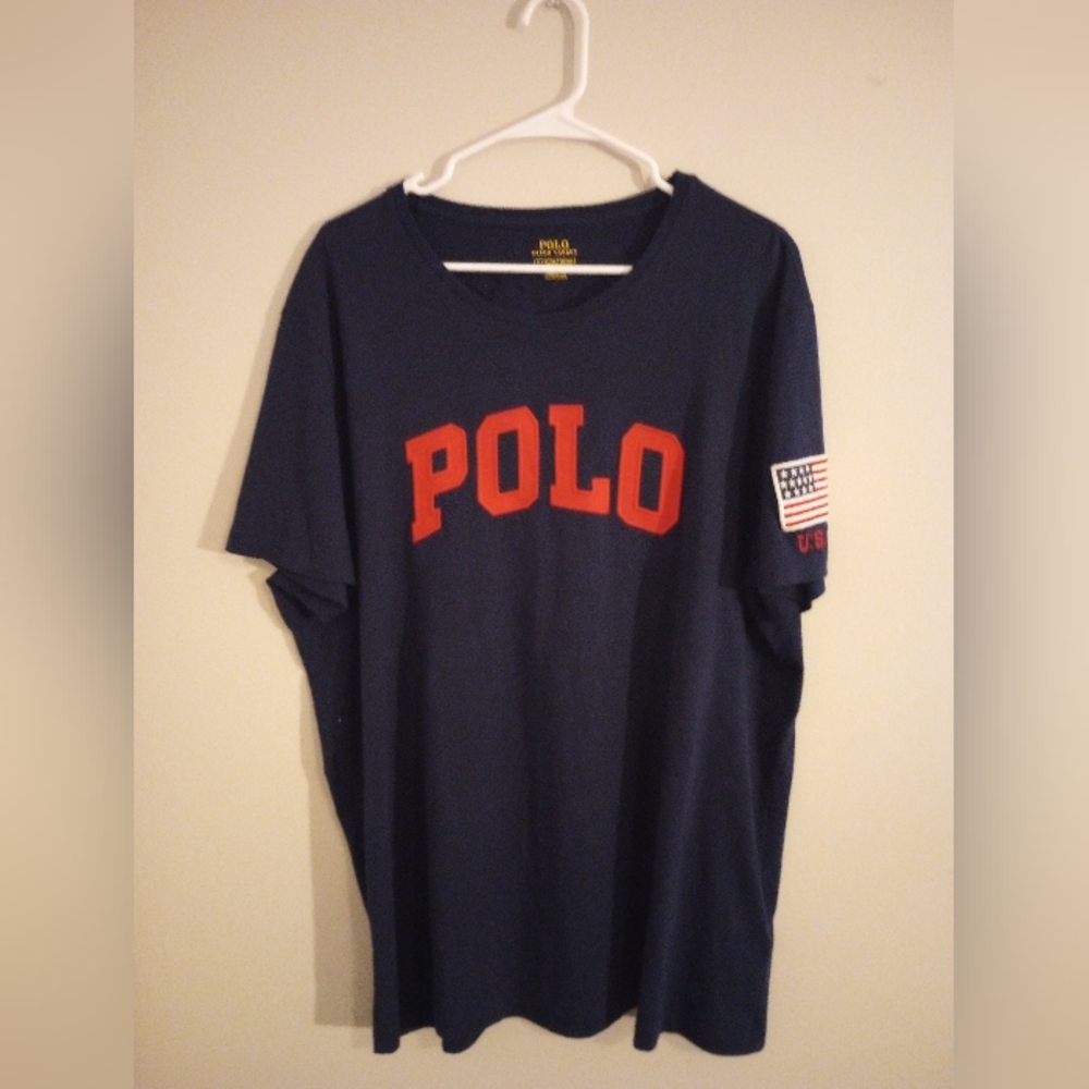 Polo Ralph Lauren Men's Short Sleeve Large Logo Tee With American Flag Patch